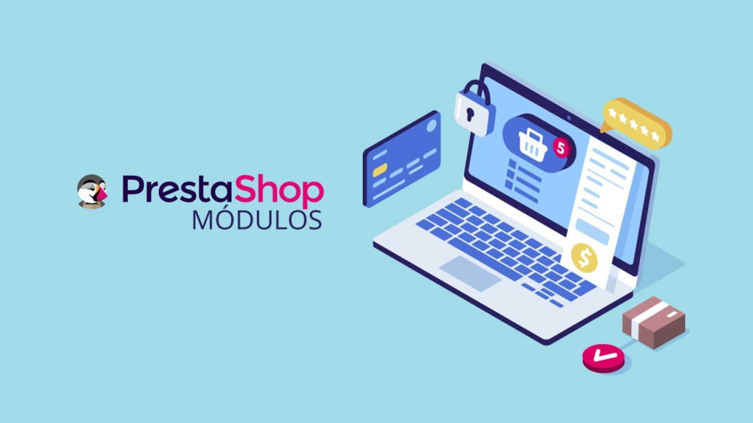 Lo de Prestashop junto a la imagen vectorial de un portatil