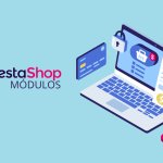 Lo de Prestashop junto a la imagen vectorial de un portatil