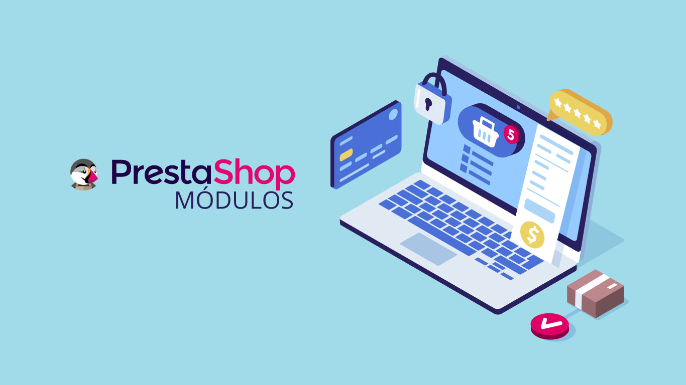 Lo de Prestashop junto a la imagen vectorial de un portatil