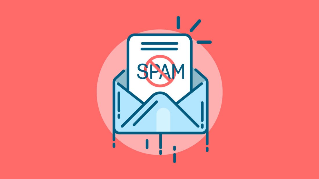 Imagen vectorial de un sobre del que sale un mensaje en papel donde pone "Spam"