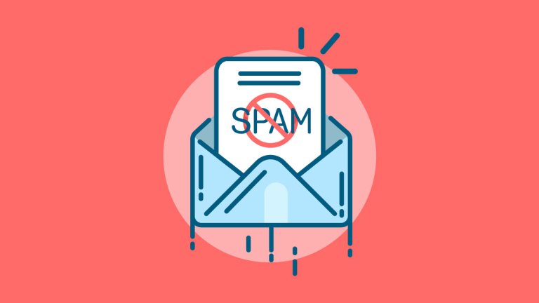 Imagen vectorial de un sobre del que sale un mensaje en papel donde pone "Spam"
